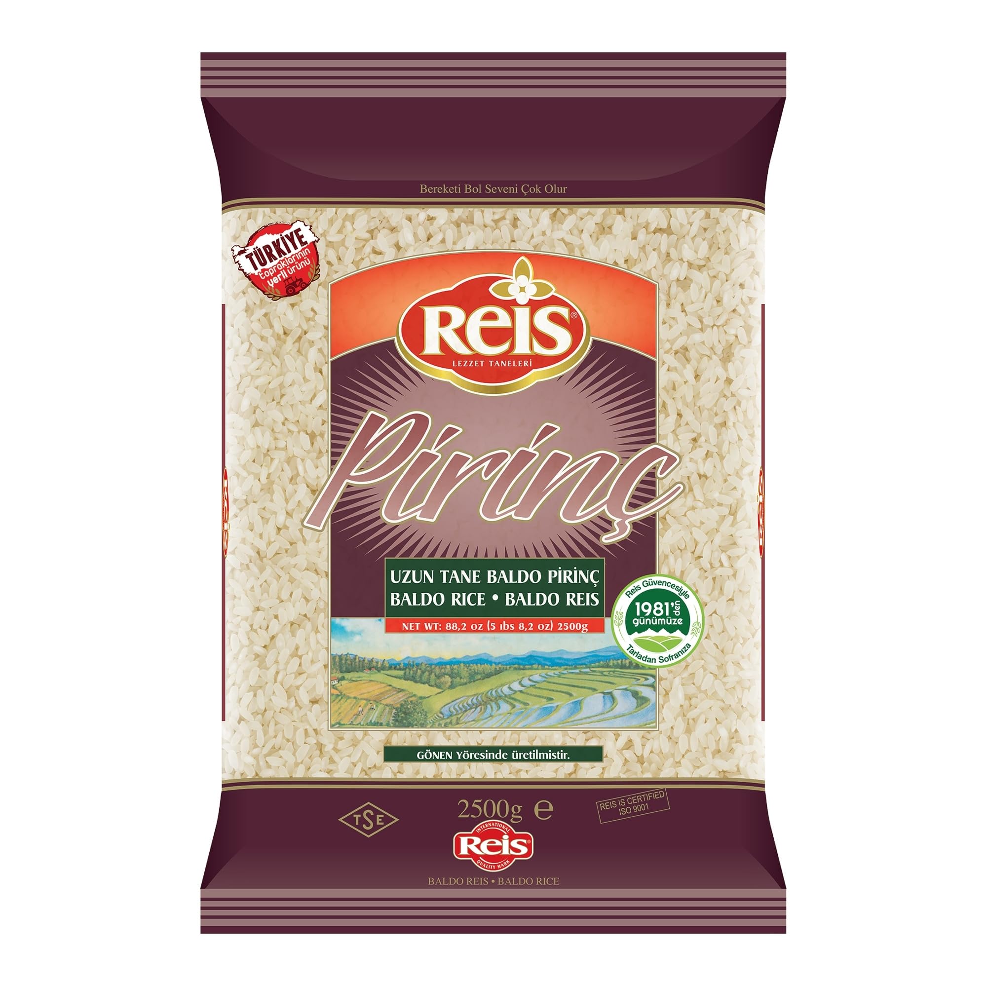 Reis Baldo Rice, Long Grain White Rice, Natural Cereal Bag for Pilafs & Meals, Healthy Pantry Staples, Turkish Grocery Foods, Non-GMO, Bulk, Arroz, Pirinc, Vegan, Halal, 5.5 Lb (2500g)