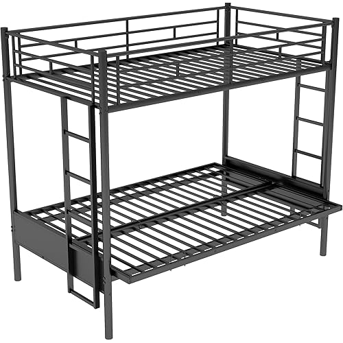 TwinOverFuton Metal Bunk Bed ,Twin Over Full Convertible Couch Bunk Bed with Metal