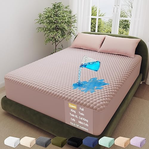 Miniatura 16 de OhGeni Protector de colchón impermeable, gris completo, sábana ajustada con bolsillos elásticos, material hipoalergénico, transpirable, refrescante