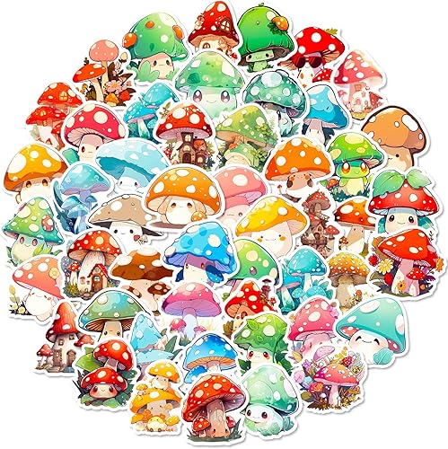Paquete de 50 calcomanías de hongos, decoración estética de hongos, regalos para niños, adolescentes y adultos, calcomanías de vinilo impermeables