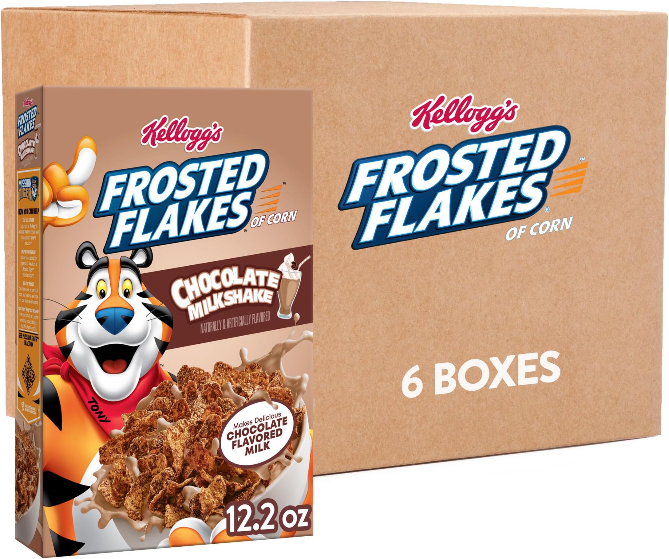 Kellogg's Frosted Flakes Breakfast Cereal, Kids Cereal, Family Breakfast, Chocolate Milkshake (6 Boxes)
