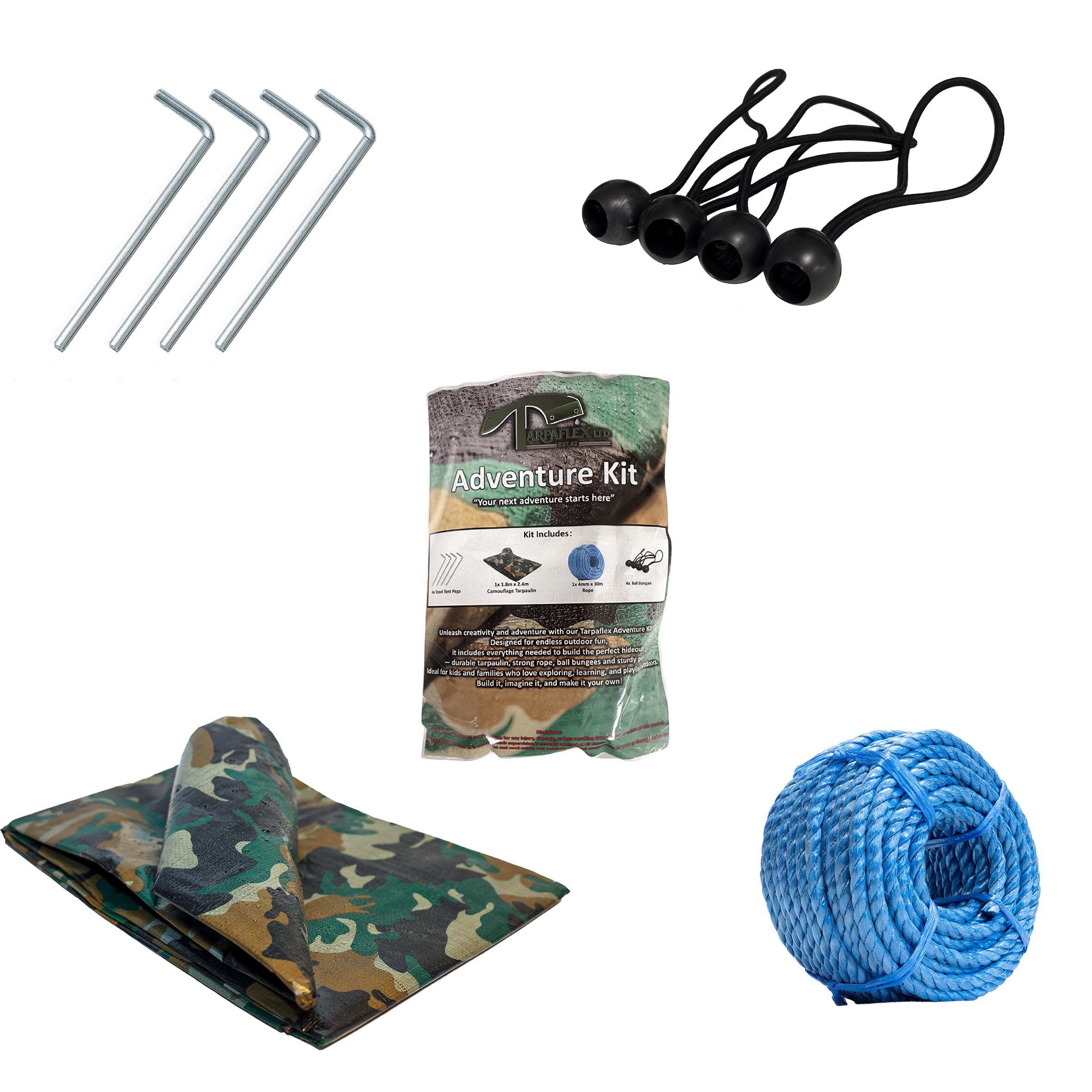 Kit de construction bâche de camouflage Adventure Den avec piquets en acier et cordes pour abri
