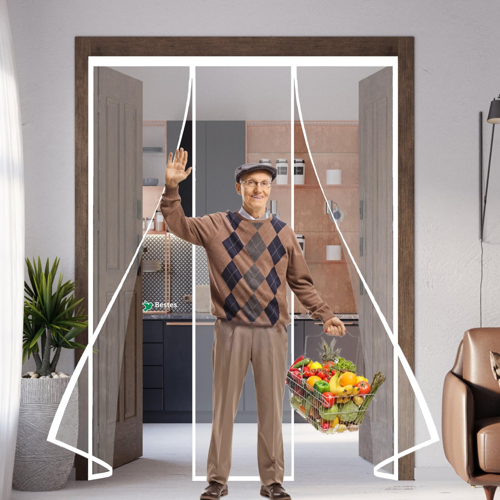 Bestes White Magnetic Fly Heavy Duty Door Screens, 250X200cm Anti Mosquito Mesh Fly Curtains With Powerful Magnets Full Frame Magic Tape, Keep Bugs Out Lets Fresh Air In For Patio Balcony Bedroom