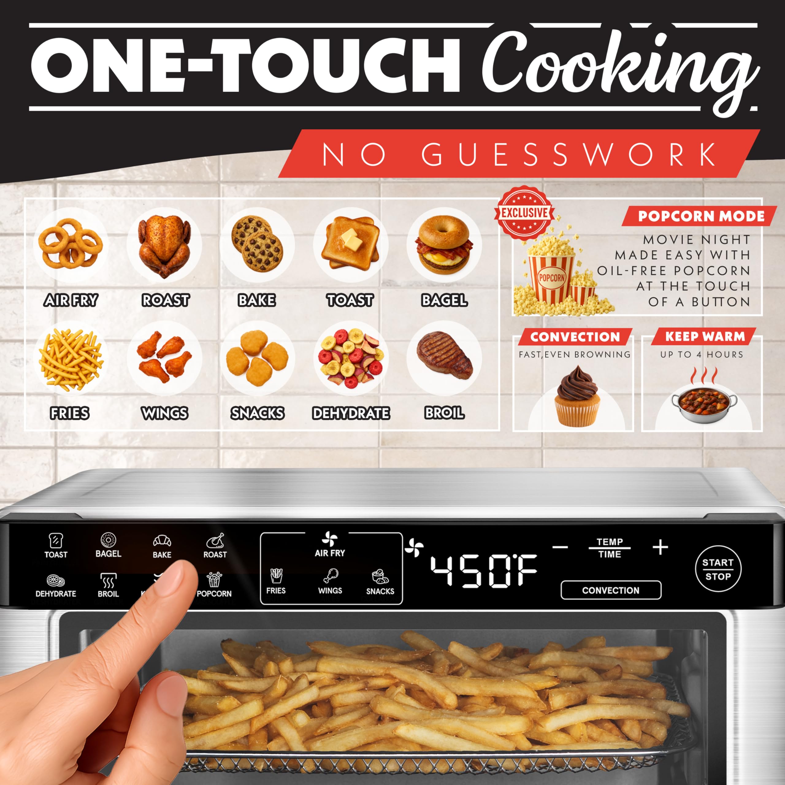 Gourmia Toaster Oven Digital Air Fryer - Convection Mode with 4 Slice Capacity, 3 Rack Positions, 12 Presets, Toast, Bagel, Bake, Roast, Broil, Dehydrate, Popcorn, Fits 9" Pizza, Stainless Steel — view 2