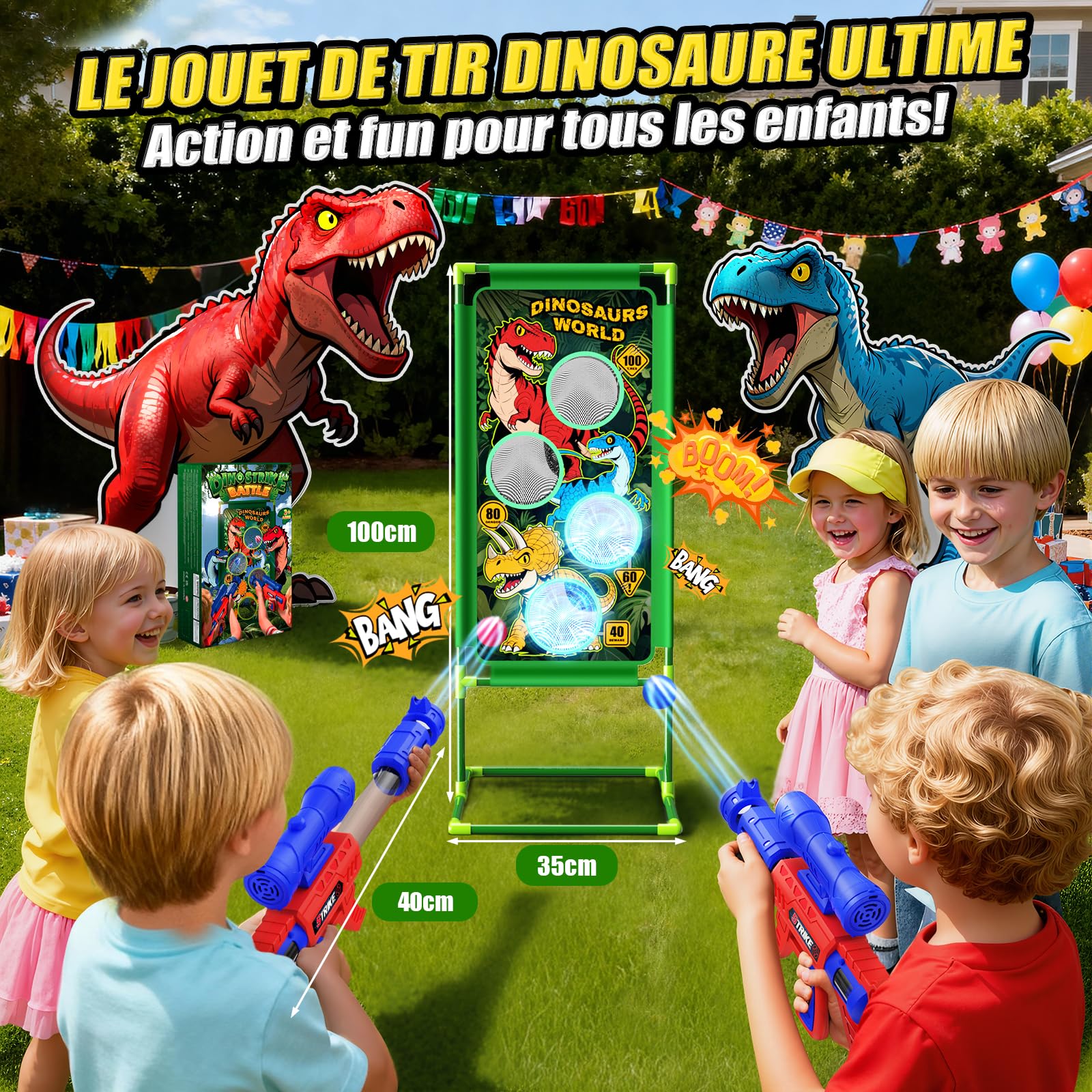 Dinosaure Jouet Enfant 3-12 Ans, Jeu Enfant 3 4 5 6 7 8+ Ans Jouet Garcon 3-12 Ans Dinosaure Cadeaux Jeu de Tir 2 Blasters à Air avec Visée, 4 Cibles à Points, 24 Balles Mousse Jeux Cadeau de Pâques