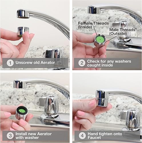 Miniatura 5 de Danco 10492 Aireador de grifo de doble rosca para ahorro de agua, negro0.25 GPM, cromado