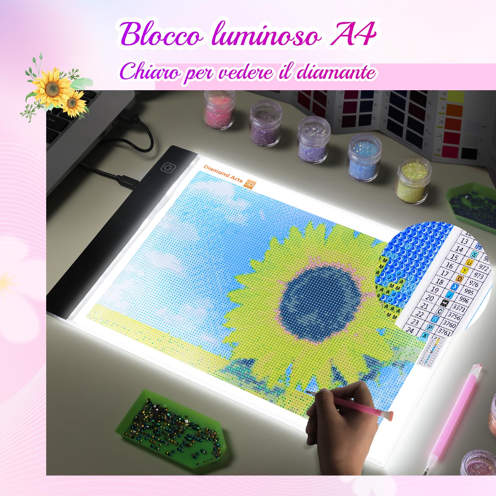 Guiseapue A4 Lavagnetta Luminosa per Disegnare, Lavagna Luminosa Bambini Artisti, Regolabili Tavoletta Luminosa per Pittura, Disegno, Schizzi, Pittura Diamante,Animazione