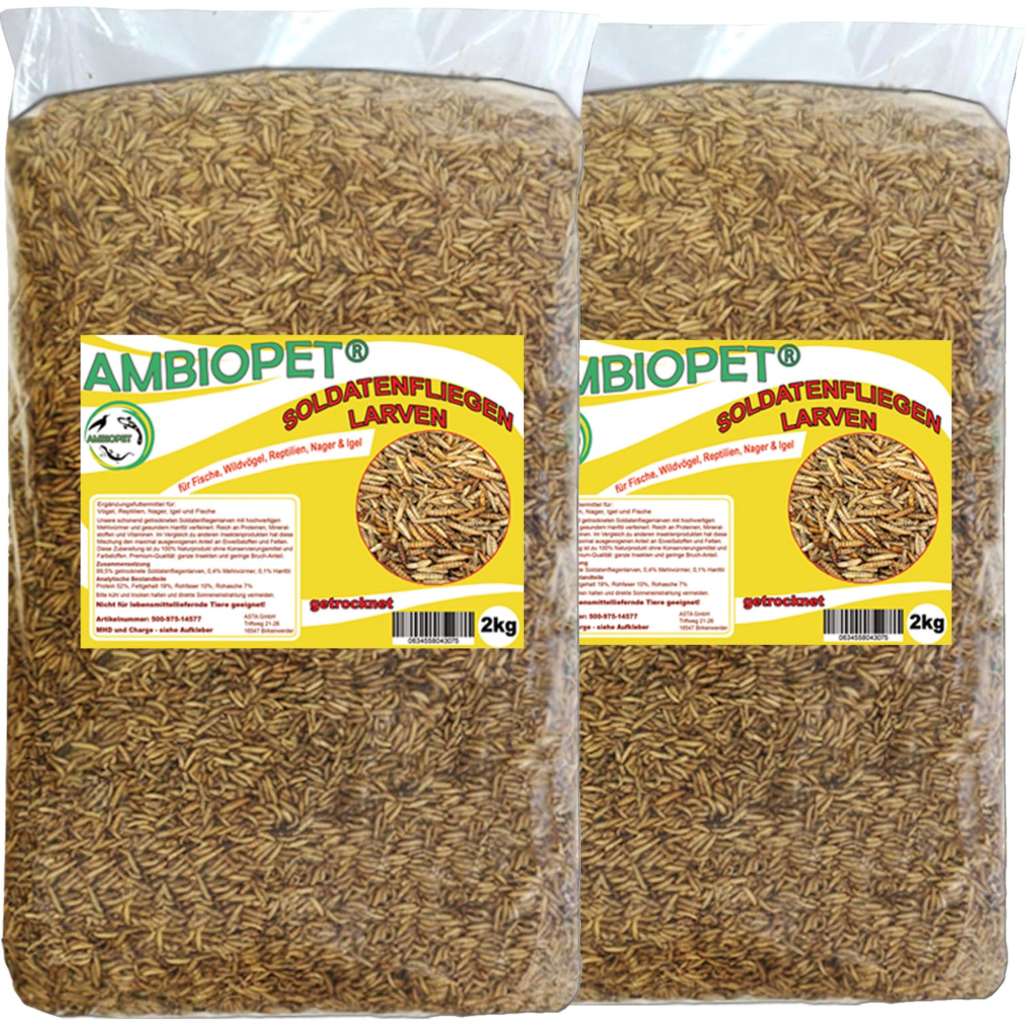 Ambiopet Soldatenfliegenlarven (Hermetia) getrocknet im Beutel, Black Soldier Fly, Protein- und fettreiches Wildvogelfutter, reich an Calcium und Laurinsäure (4kg)