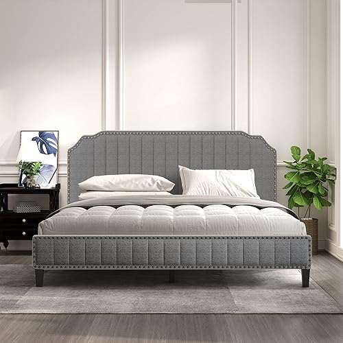 Miniatura 3 de Anwickmak Queen Upholstered Bed Frame with Headboard Mattress Foundation with Wood Slat Support Modern Platform Bed No Box Spring NeededEasy