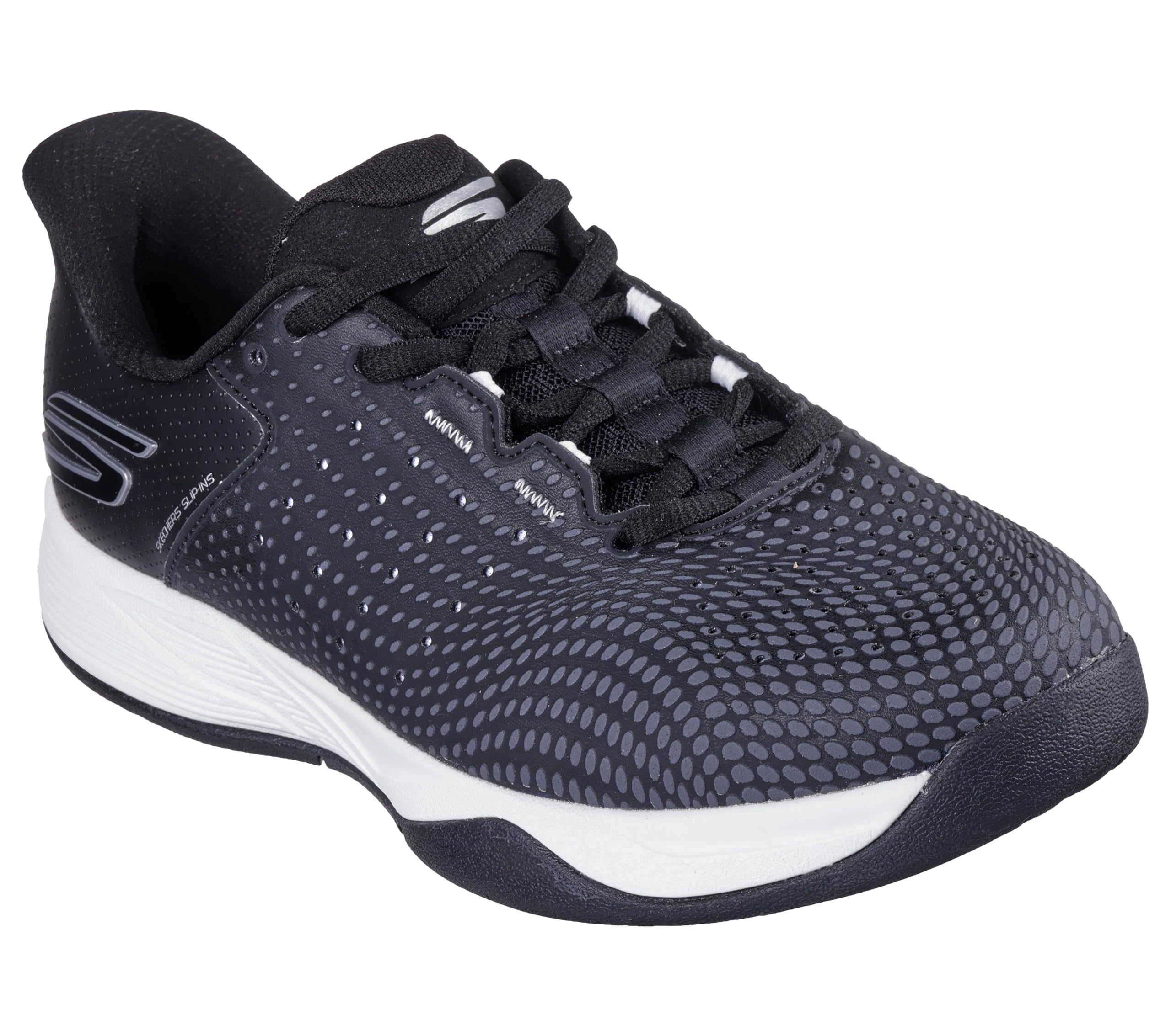 Skechers Women's Viper Court Reload Pickleball-Shoes, Black Synthetic/Textile/White Trim, 4.5 UK