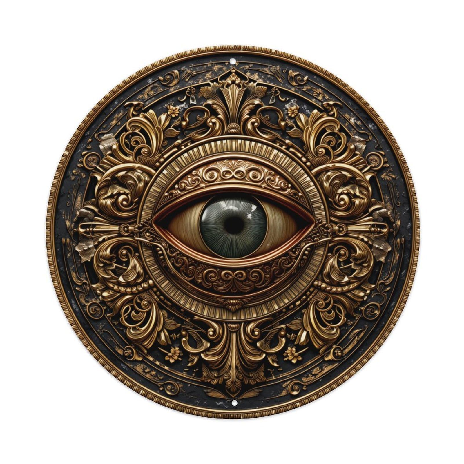 Ornate Eye Symbolic Design Pattern Round Tin Sign Vintage Metal Sign Home Bar Garden Indoor & Outdoor Wall Decor Retro Metal Poster 8x8 Inch