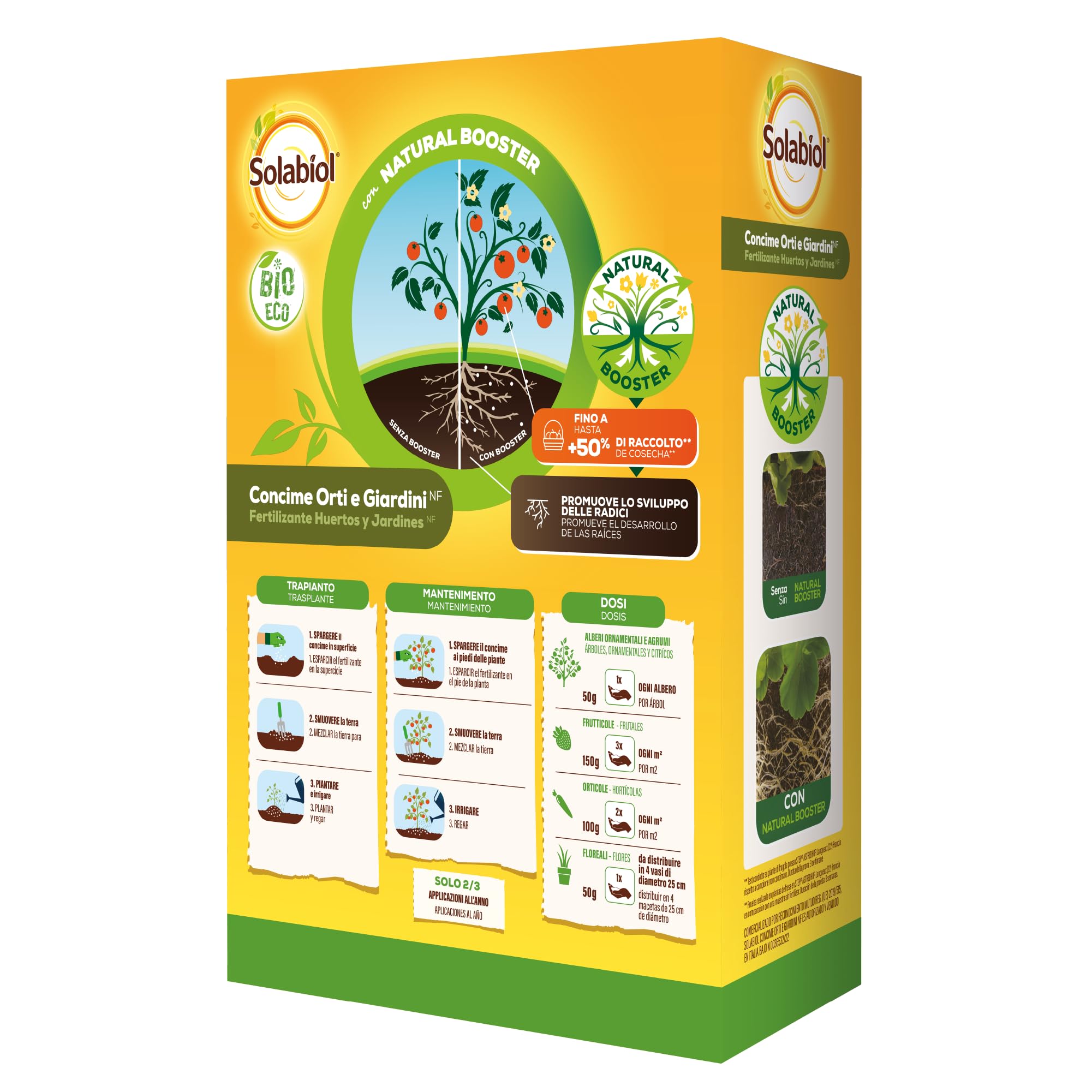 Solabiol Abono para huerto, 100% orgánico con estimulador radicular para una mejora de la cosecha, amarillo