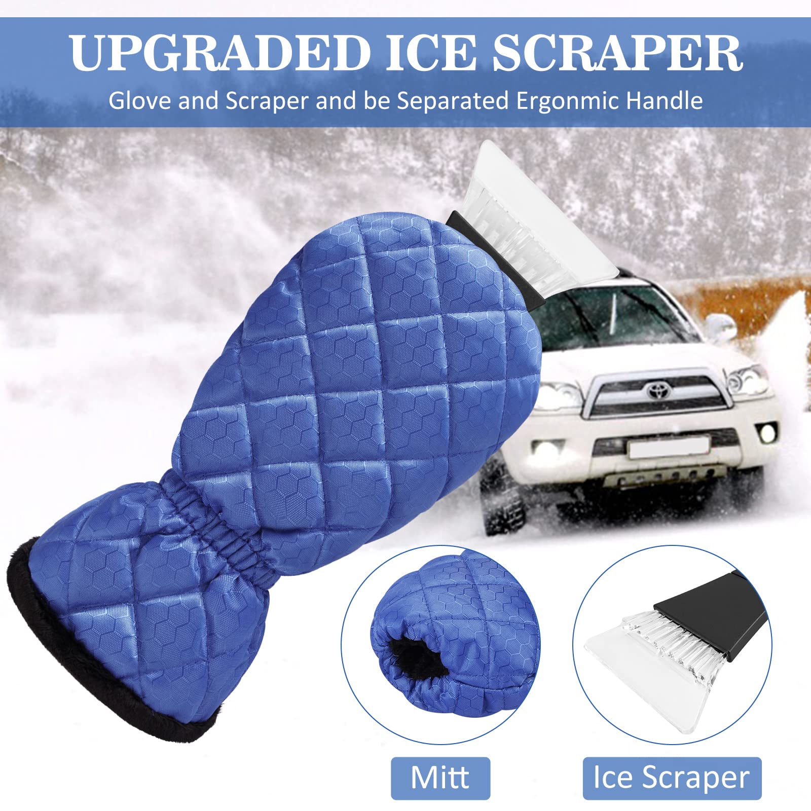 Coindivi Eiskratzer kompatibel mit Auto-Windschutzscheibe mit Handschuh, Schnee-Eiskratzer-Entferner-Werkzeug mit Handschuh, wasserdicht, Schneeschaufel zum Heizen, Compa