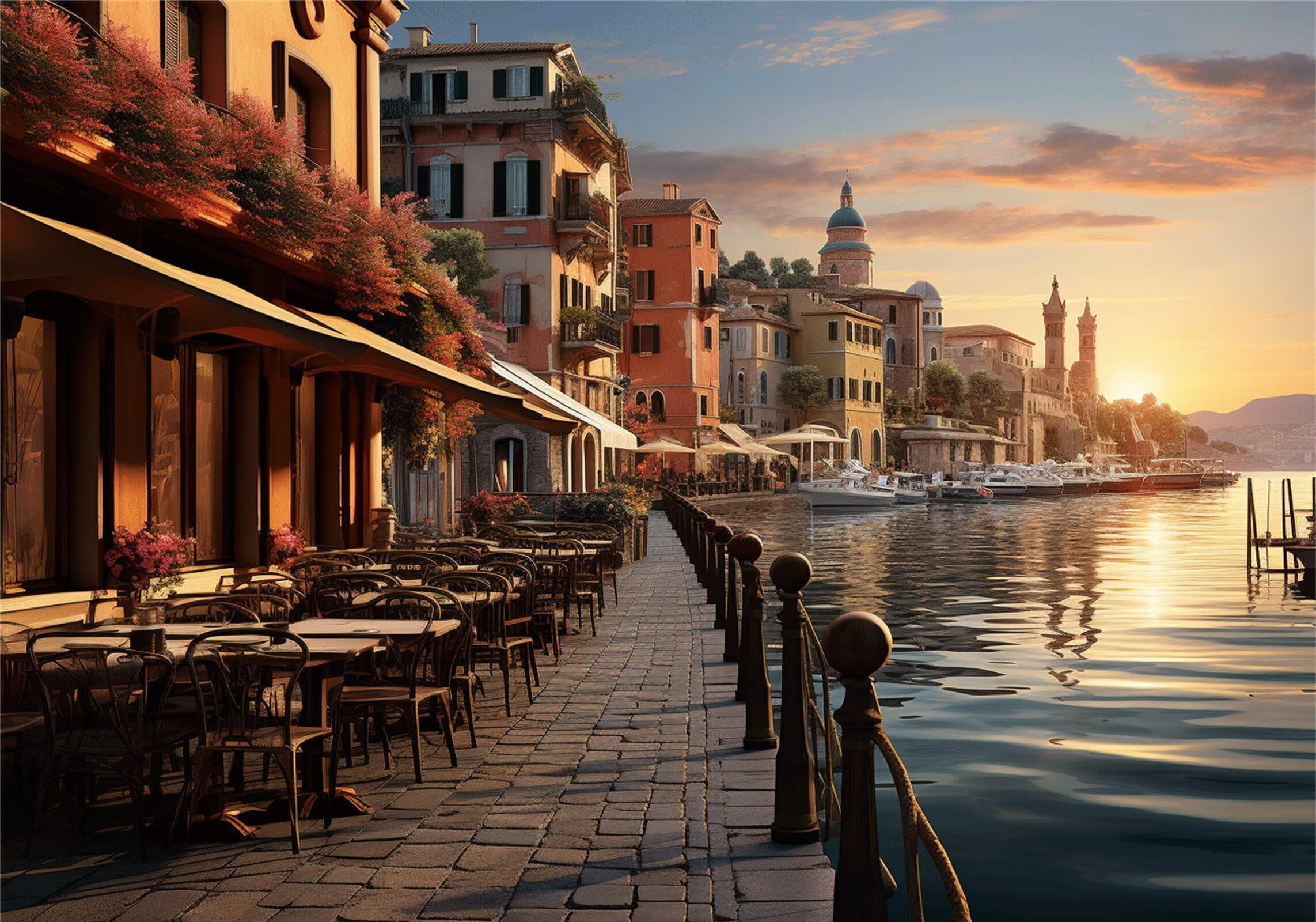 Bord de la mer Puzzle 2000 Pieces Adultes Petite Ville Puzzles Classiques Panorama Bois Difficile Impossible Geant Jigsaw Jeu éducatif Défi Jouet pour Enfants dès 14 Ans Cadeau Homme Femme P-272