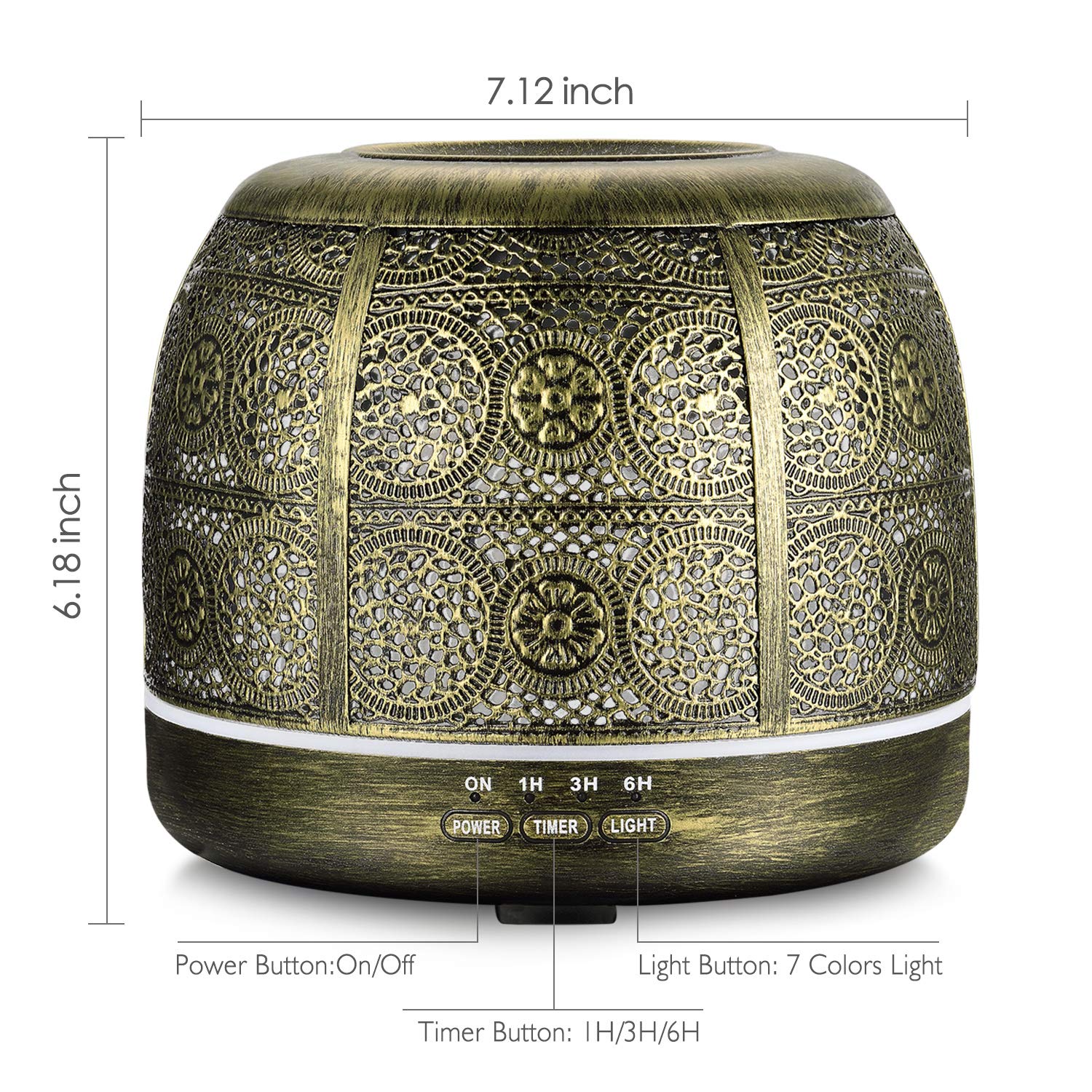 Image secondaire de Diffuseur d'Huiles Essentielles Vintage en Métal - 500ml avec Éclairage Multicolore