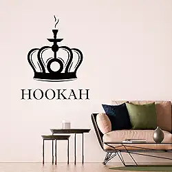 Decalque de parede de vinil logotipo narguilé coroa fumaça árabe café adesivos mural grande decoração (g8840) preto
