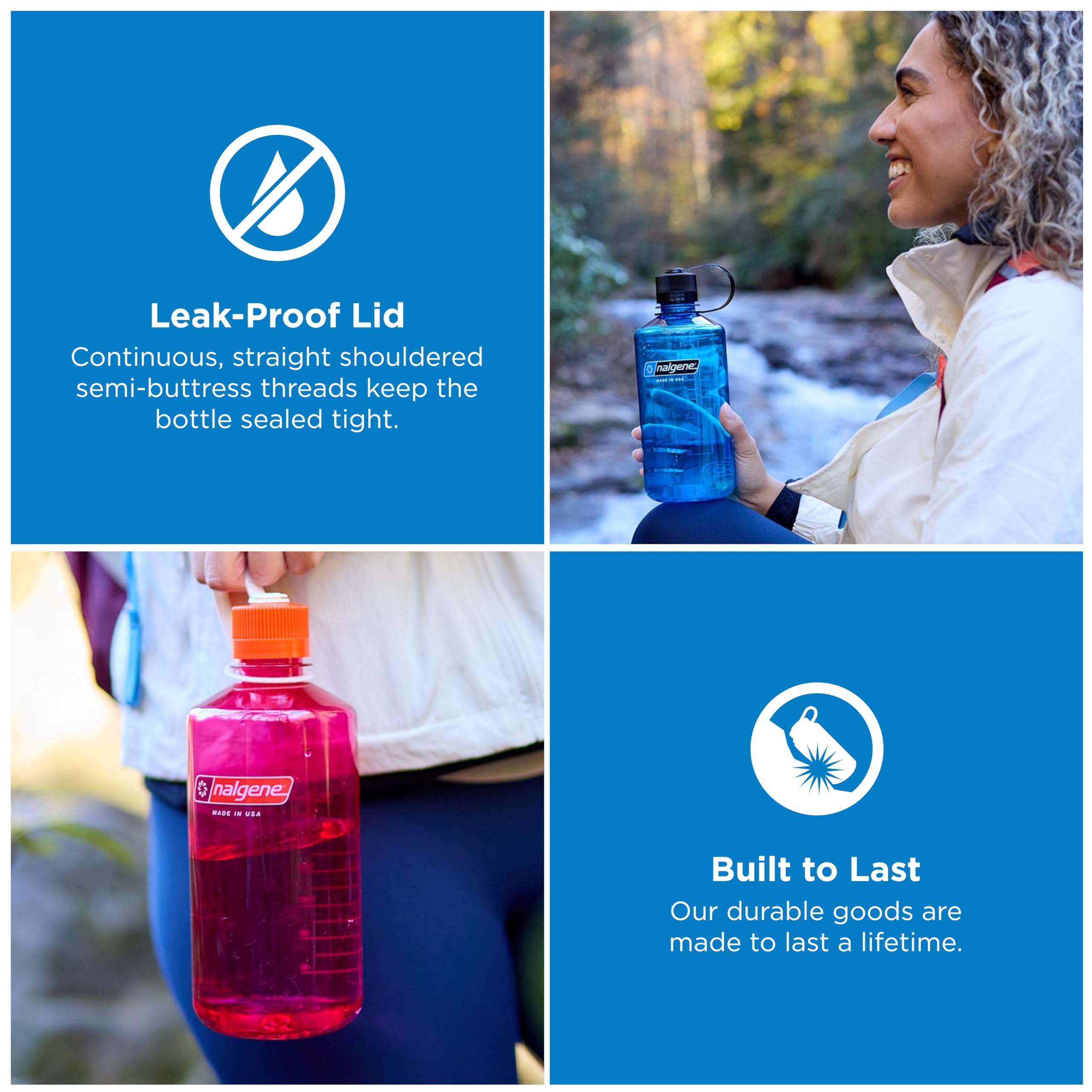 Nalgene Sustain Butelka na wodę z tritanu, bez BPA, wykonana z materiału pochodzącego w 50% z tworzywa sztucznego, 900 ml, wąski otwór, łupkowy niebieski