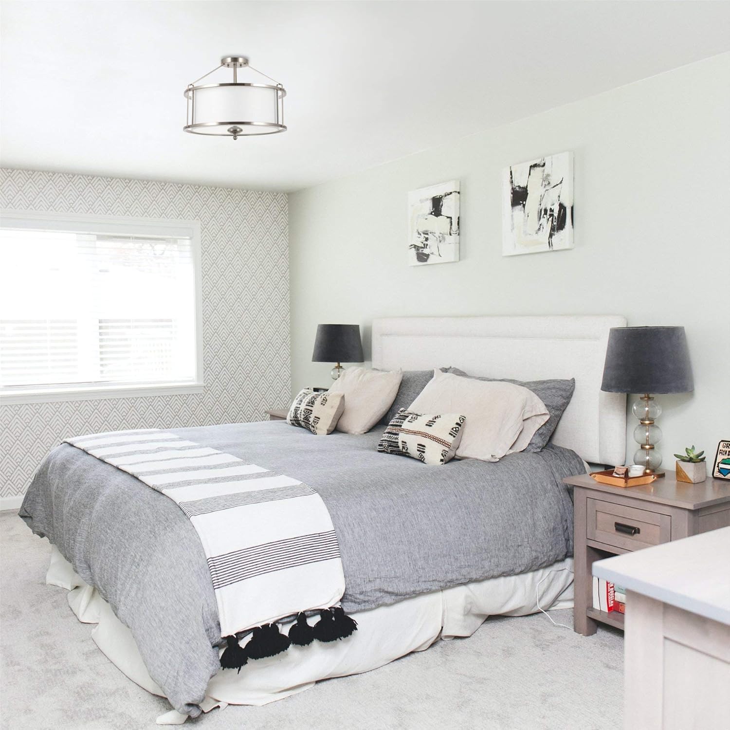 Amаzіng 🔥 Kira Home Maxwell 17.5 Modern 3-Light Metal Semi Flush Mount + Tempered Glass Diffuser, White Fabric Shade, Brushed Nickel Finish 🔥 Hоt Dеаlѕ Kira Home Maxwell 17.5 Modern 3-Light Metal Semi Flush Mount + Tempered Glass Diffuser, White Fabric Shade, Brushed Nickel Finish