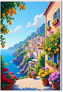 Amalfi Eco Canvas Art - Lemon Tree & Italian Architecture Print for Sust...