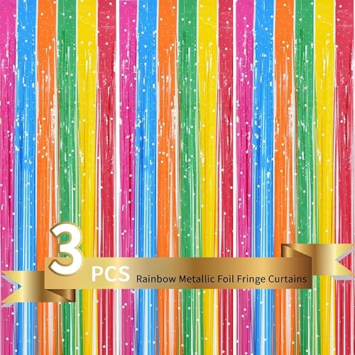 TONIFUL 3 piezas de serpentinas coloridas para puerta, telón de fondo de cabina de fotos, cortinas de flecos de papel de aluminio coloridas para