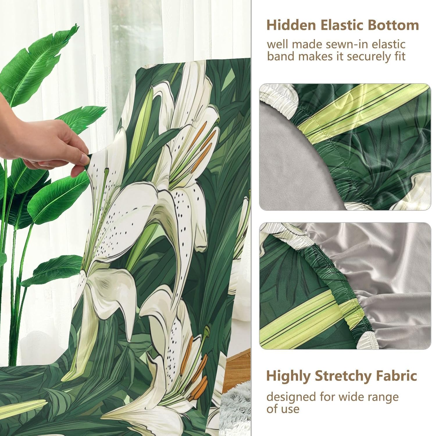 ALAZA Chair Covers for Dining Room, Lily Floral Flowers and Leaves Stretch Chair Cover Sets Chair Protector Removable Washable for Ktichen Restaurant Hotel