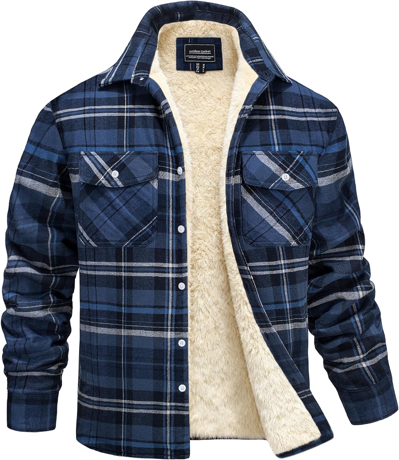 MAGNIVIT Mens Flannel Plaid Shirts Fleece Warm Winter Coat Sherpa Lining Jackets Soft Thickened Outwear Casual Outdoor Travel