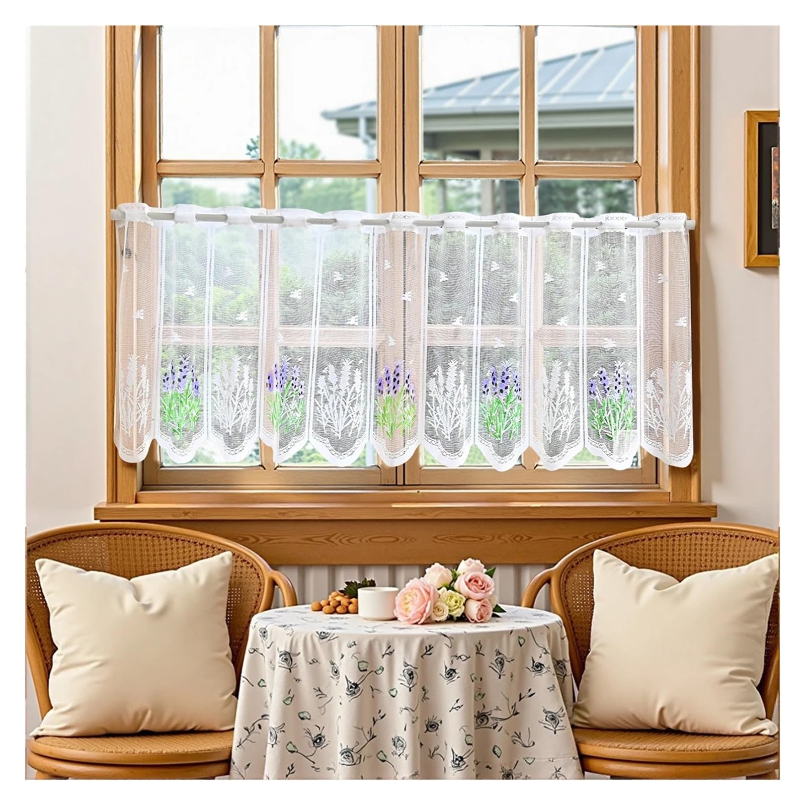 Cortinas cortas de lavanda estilo encaje para cocina ventanas pequeñas de baño 111x48cm
