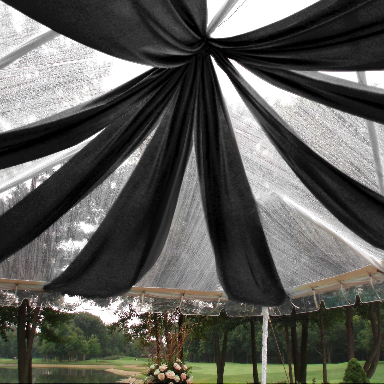 6 paneles de cortinas de techo negras para boda, cortinas de techo de 5 x 20 pies, cortinas transparentes de tela de gasa para decoración de techo de boda, ceremonia, escenario de boda