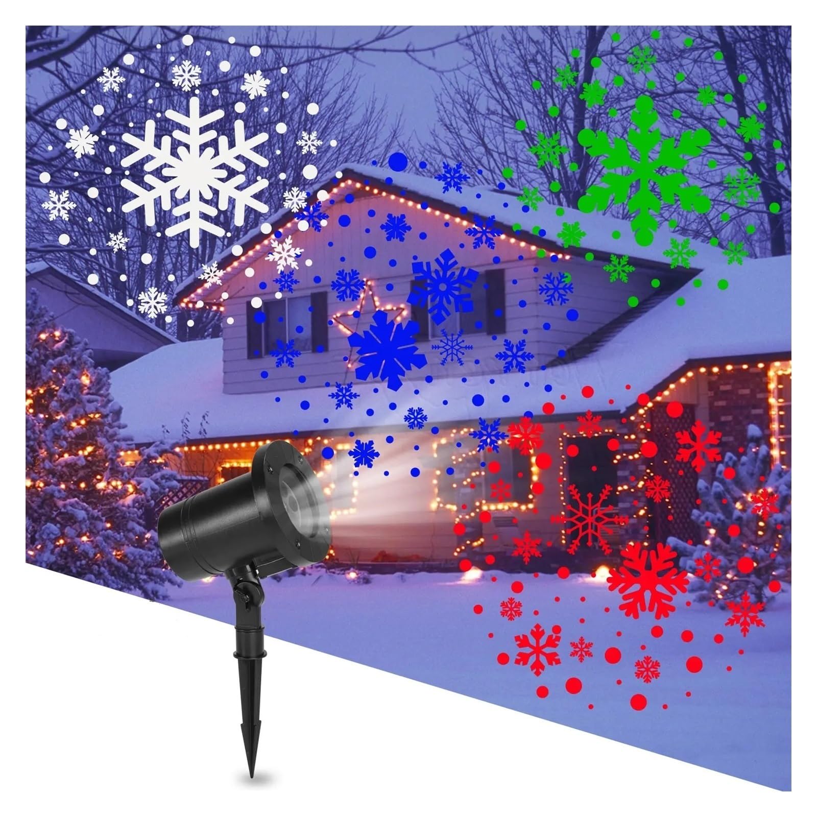 Light Projector, IP65 Waterproof Outdoor Snowflake LED Rotating White Snow Falling Projection Lamp Xmas Holi(Colorful Snowflakes)