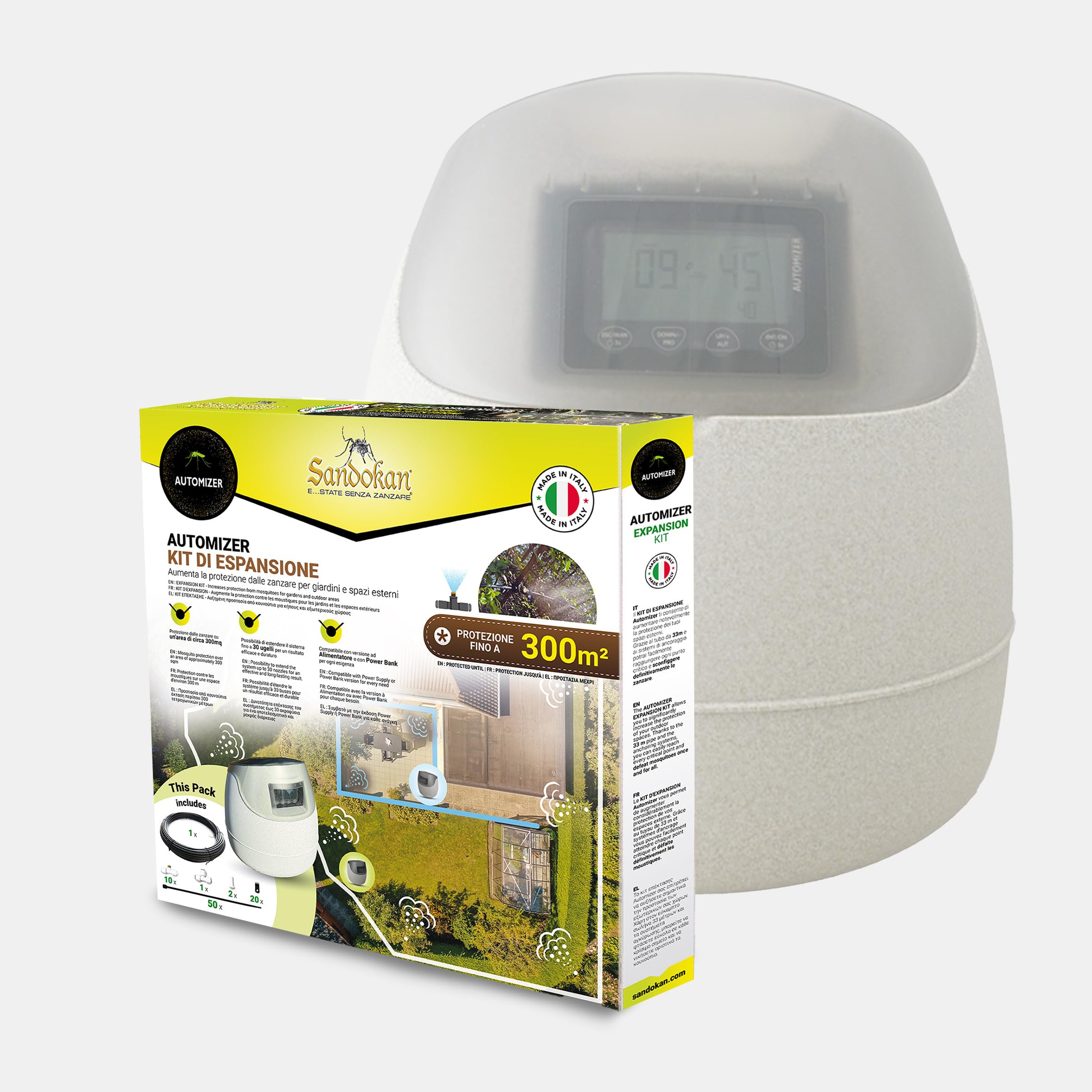 Sandokan, Kit Espansione per Automizer, Set Aggiuntivo con 10 Ugelli Nebulizzatori in Ottone e 33 Metri Tubo – Accessorio per Sistema Antizanzare Automatico Estensione Copertura +300mq Made in Italy