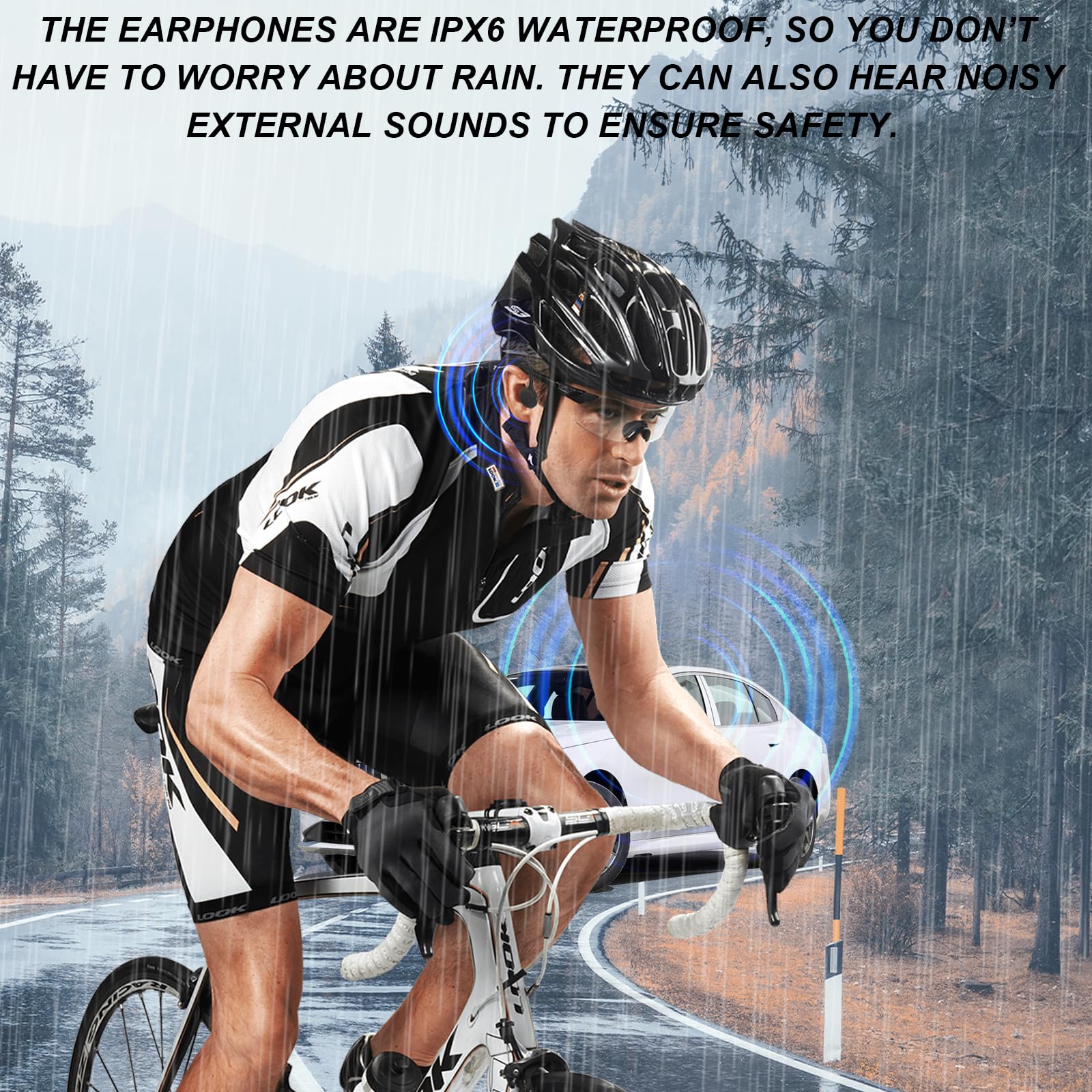 Cuffie a conduzione ossea, cuffie wireless 5.4 aperte con microfono, autonomia di riproduzione 8 ore, tappi per le orecchie, cavo elastico, auricolari impermeabili IPX6, per corsa, ciclismo
