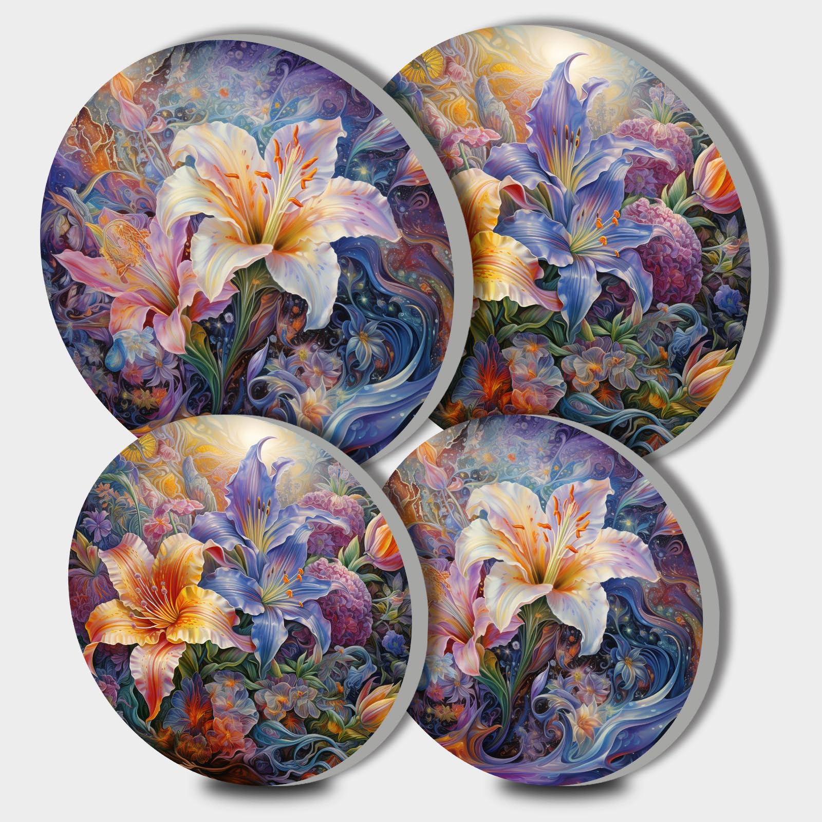 Tropical Flowers Art Electric Stove Burner Covers,4 Pcs Lily Flowers Stove Burner Covers,Tropical Plants,Garden Wildflowers Stove Burner Cover,8 Inch and 10 Inch,Metal Cooktop Home Kitchen Decorative