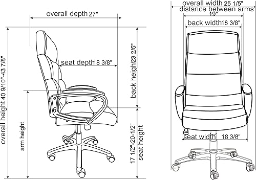 Miniatura 3 de Lorell Silla ejecutiva de cuero negro con respaldo alto Soho