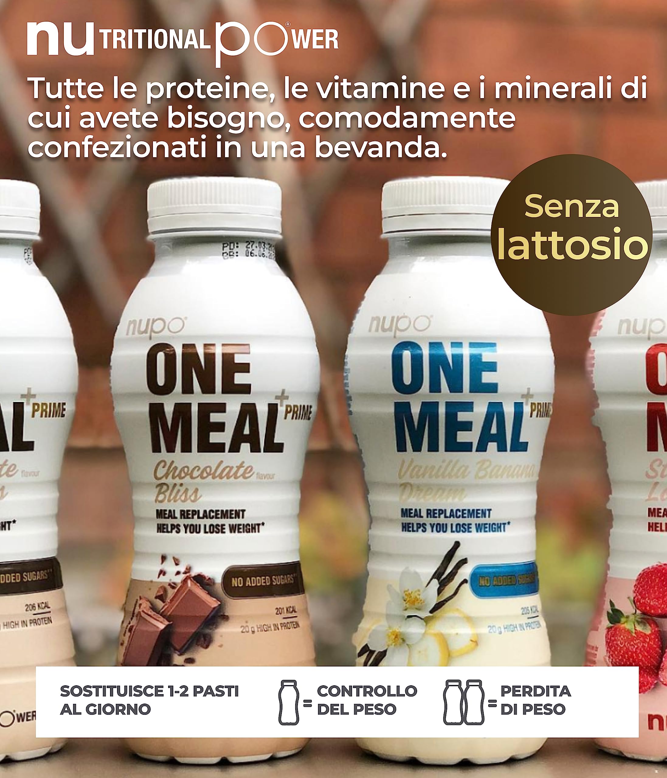 NUPO One Meal +Prime Caffè Latte - Ready-to-Drink Shake - Gustoso frullato sostitutivo del pasto con 24 vitamine e minerali - Alto contenuto proteico - Senza zuccheri aggiunti - 12 x 330ml