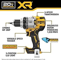 Vista 4 de DEWALT Taladro de martillo inalámbrico de 1/2 pulgada MAX XR de 20 V, solo herramienta desnuda (DCD1007B)