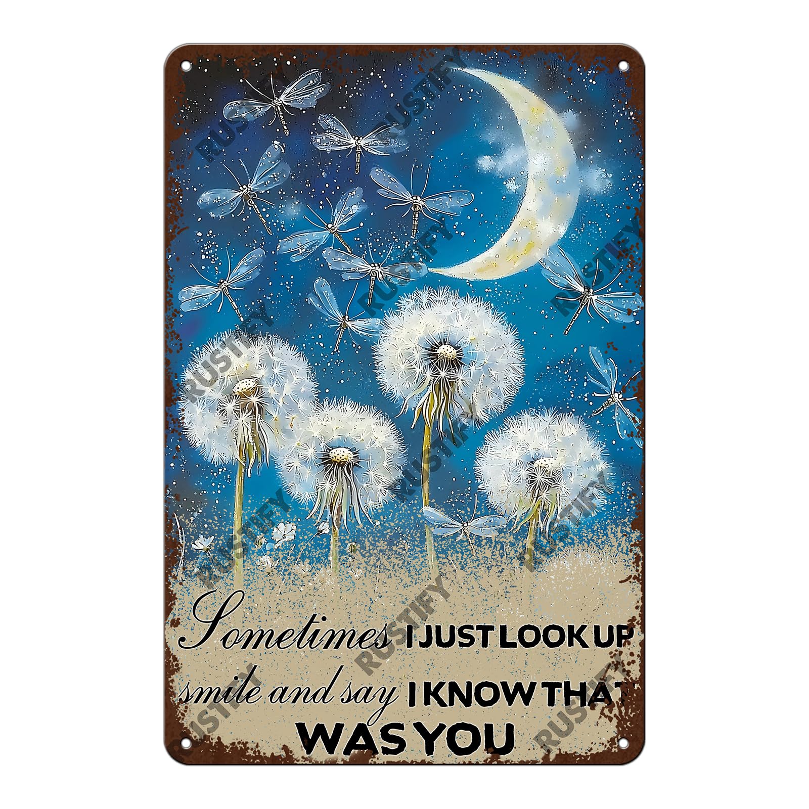 Anceky Dandelion Just Look Up Smile Say I Know That Was You Dragonfly Tin Sign Retro Metal Sign Wall Decor for Backyard Outdoor Home Bar Kitchen 12×16 Inch