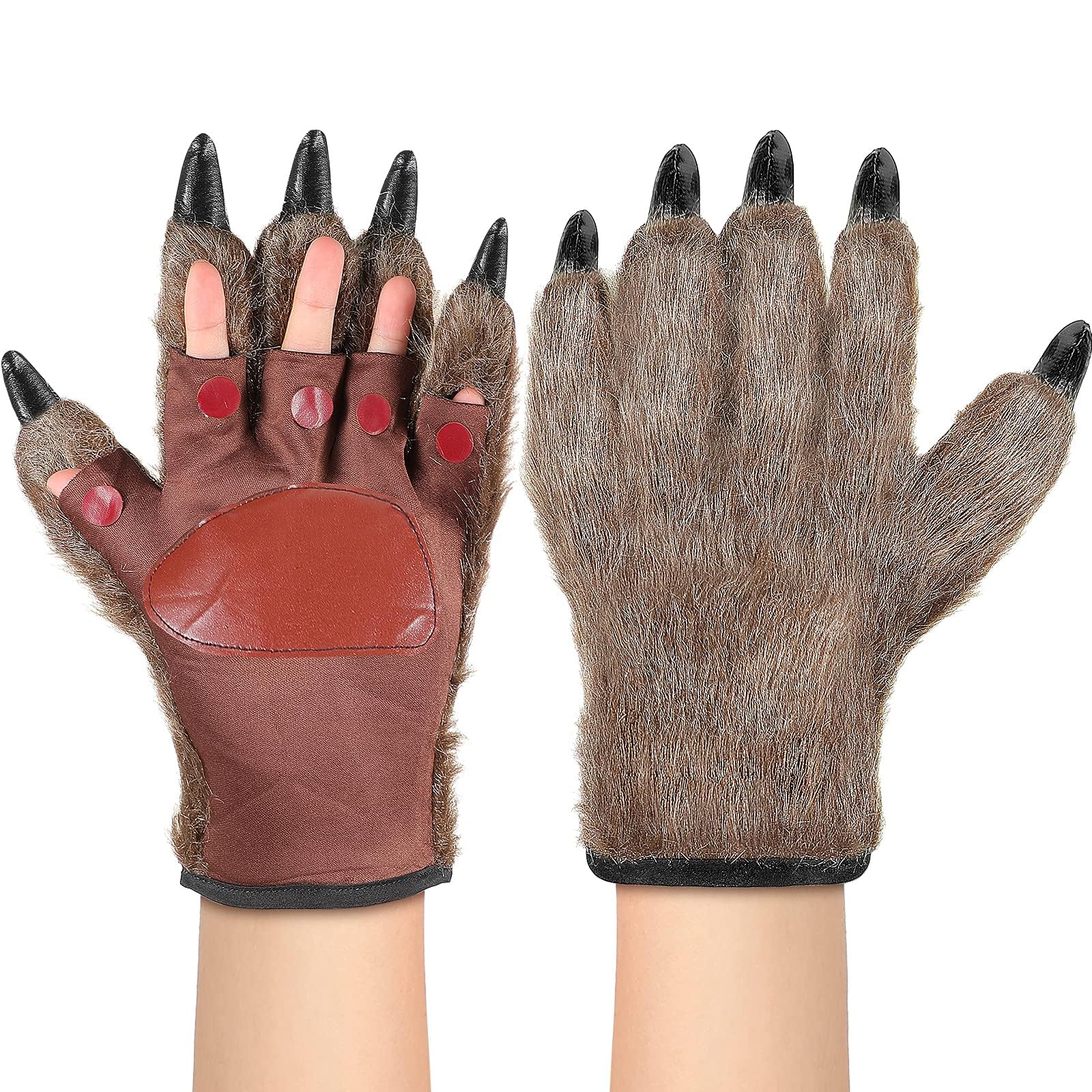 Halloween Animal Gloves Animal Halloween Hairy Wolf Claws Gloves Animal Paw Mittens Animal Hands Mittens for Halloween Party Favors Cosplay Supplies for Adults and Kids, One Size