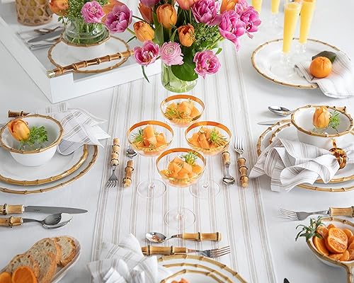 Miniatura 2 de Solino Home Camino de mesa de lino de 36 pulgadas  Capri Ticking Stripe 100% lino puro natural y blanco de 14 x 36 pulgadas, ideal para tocador y