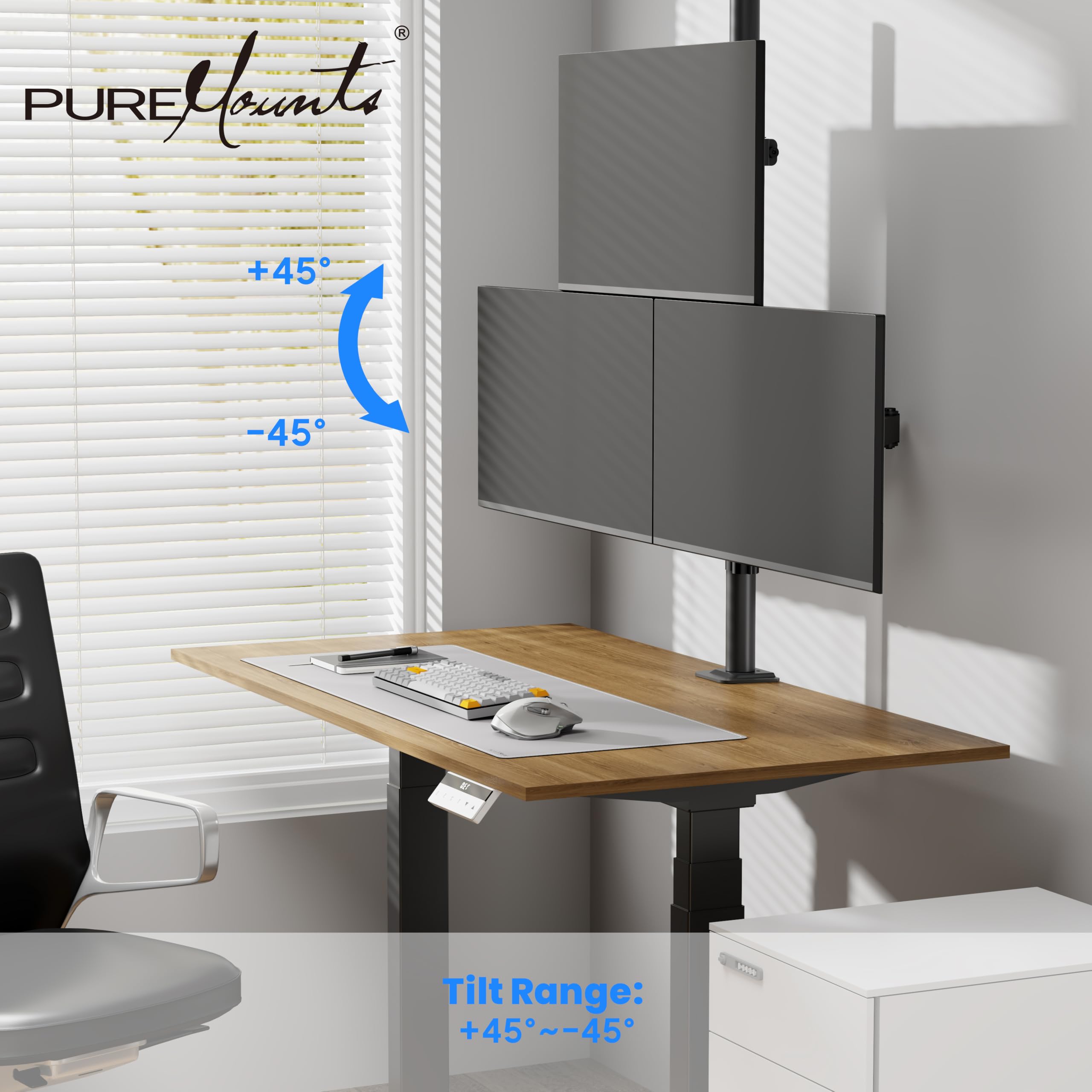PureMounts Support Triple écran superposé 17-32 Pouces, VESA 75/100