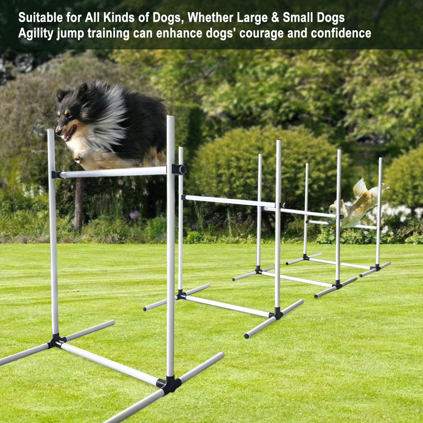 Kit di salto per l'agilità del cane, set di ostacoli regolabili con borsa portaoggetti, facile da installare, attrezzatura per corsa ad ostacoli per interni ed esterni, per cani