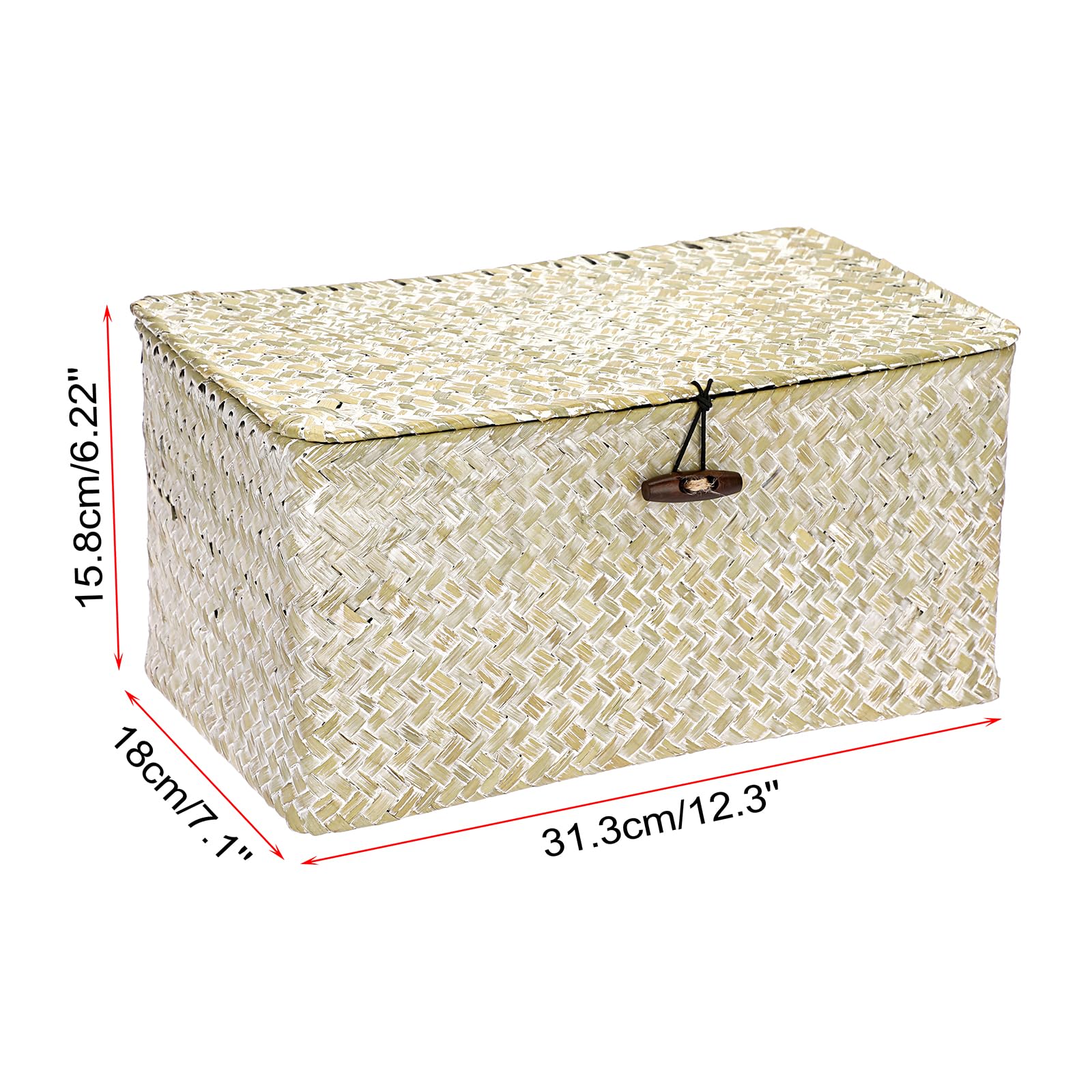 Cesta de mimbre con tapa hecha a mano, L, color blanco