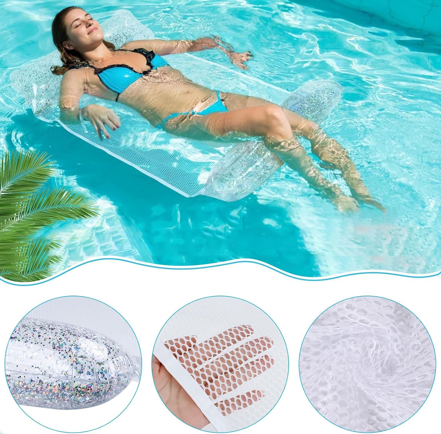 CYFIE 2 Stück Aufblasbare Wasserhängematte Erwachsene, 4-in-1 Luftmatratze Pool Wasser Hängematte Lounge Loungesessel Wasser Hängematte mit Netz, Pool Wasserhängematte Schwimmmatte