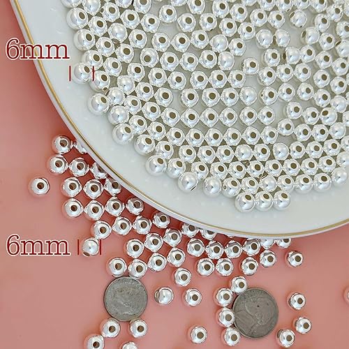 Miniatura 9 de Qulltk Cuentas de plata de ley 925 de oro de 18 quilates para hacer joyas, 50 cuentas sueltas de plata S925 redondas lisas para pulseras apilables,