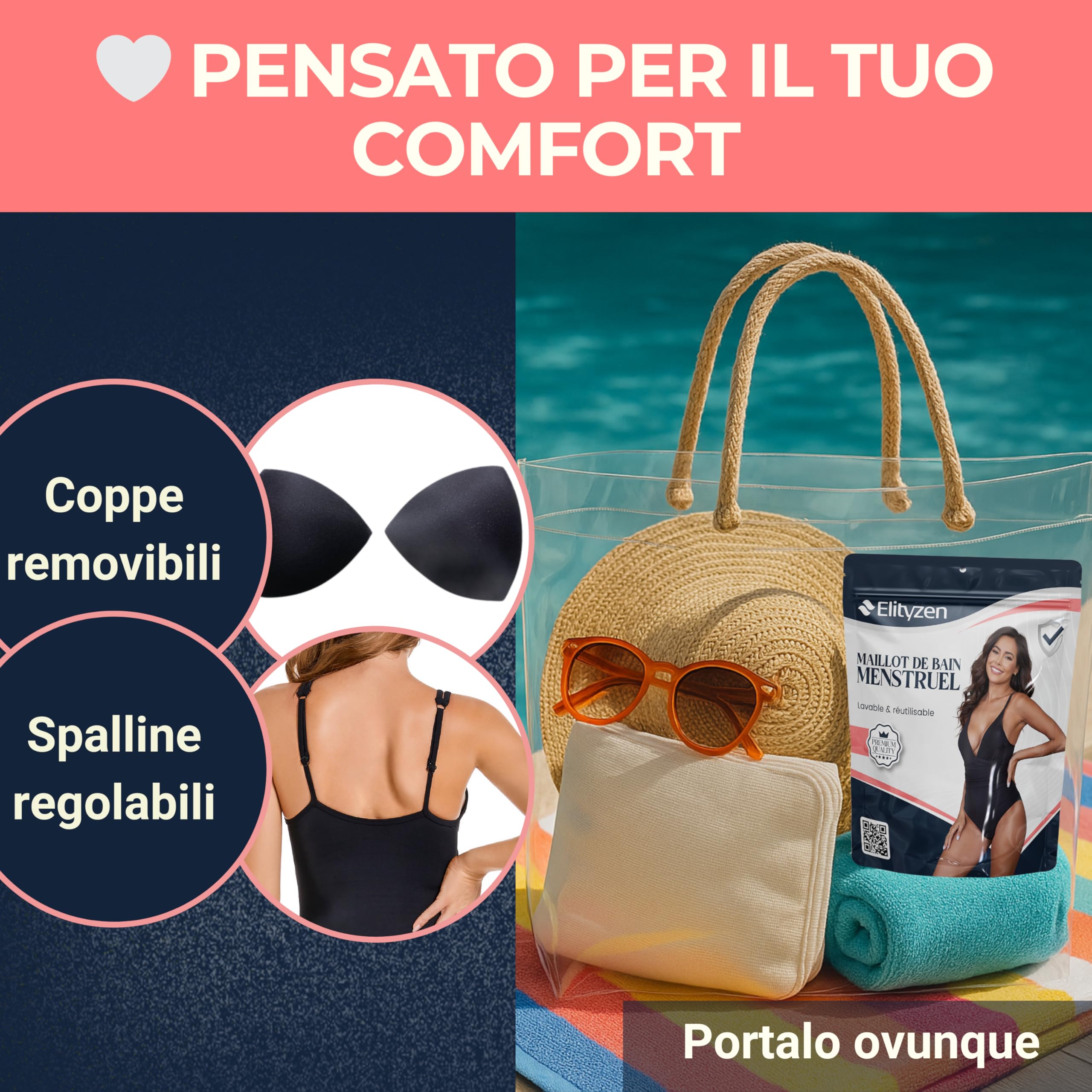 Costume da bagno mestruale donna flusso abbondante | Mutandine mestruali | ideale per adolescenti | costume da bagno mestruale piscina | costume mestruale 1 pezzo
