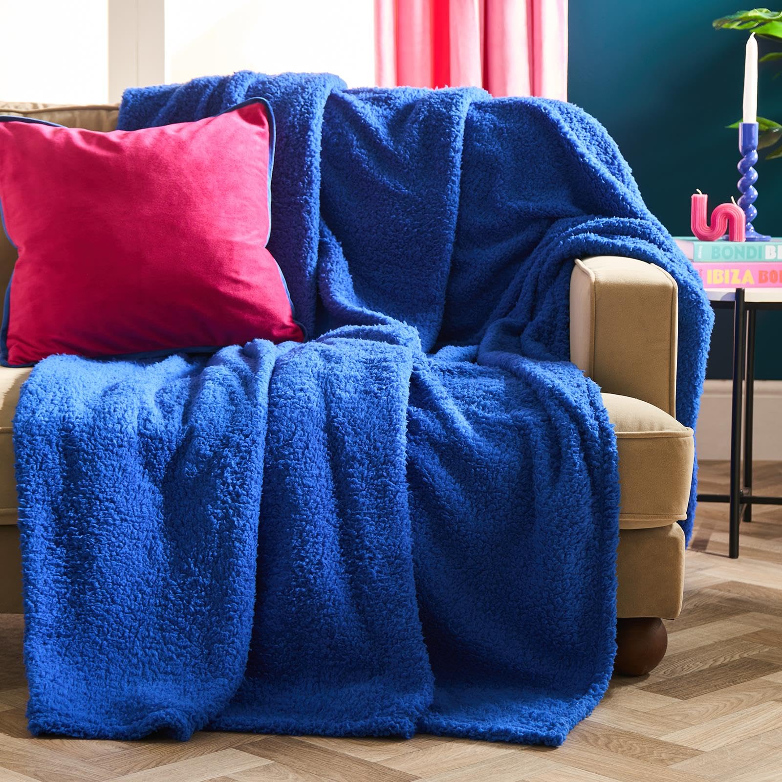 Brentfords Women's Cobalt Blue Teddy Fleece Throw Blanket For Bed, Soft Warm Cosy Throws For Sofas Settee Fluffy Winter Blanket Decorative Throw Over Couch Double Bed Throws, - 150 X 200Cm