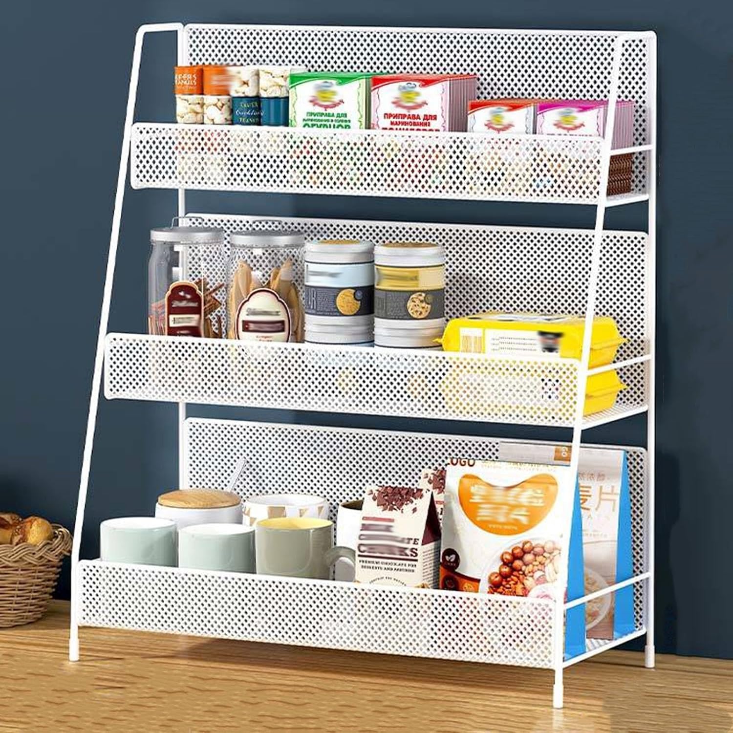 4-Tier Snack Display Rack for Countertop, Retail Storage Organizer & Drinks Holder, Wire Shelf for Home Office, Supermarket, Potato Chip & Food Stand