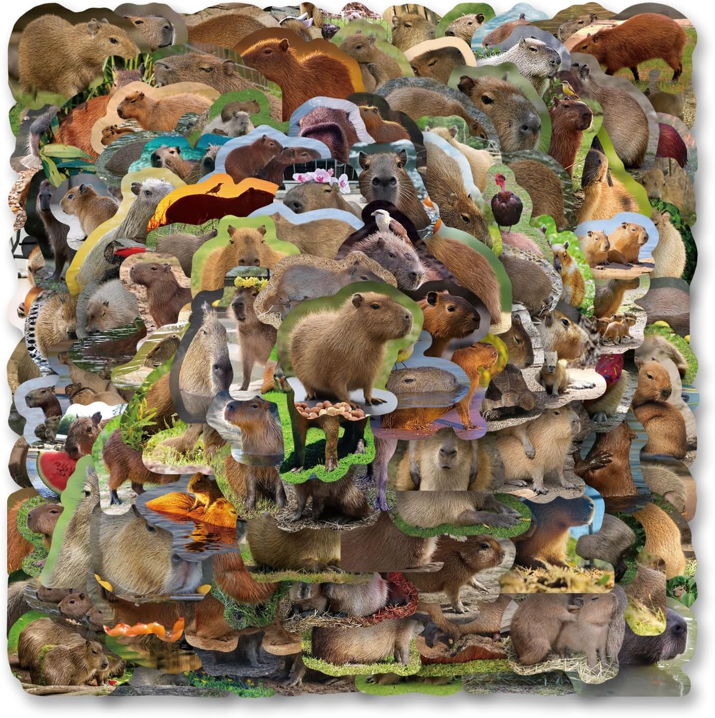 120pcs Capybara Stickers Pack, Aesthetic Vinyl Waterproof Cute Cartoon Stickers Bulk for Scrapbook Laptop Luggage Water Bottle Tooth Shaped Graphics Decals for DIY Decor