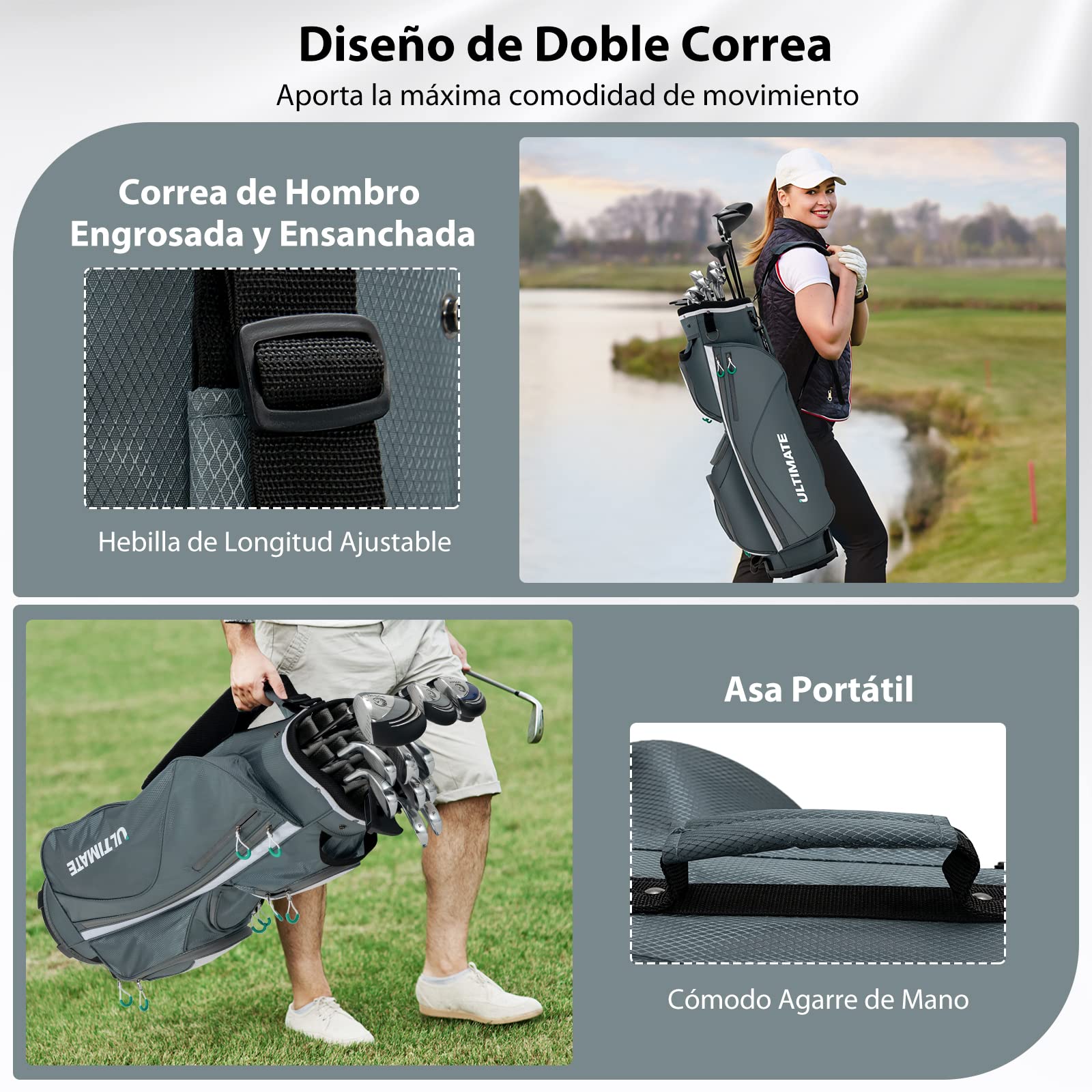 COSTWAY Bolsa de Golf con 14 Divisores, Bolsa Ligera para Carro de Golf con Correa para el Hombro, 7 Bolsillos con Cremallera, Nevera y Bolsillo para Guardar Cosas, Bolsa Portátil para Palos de Golf