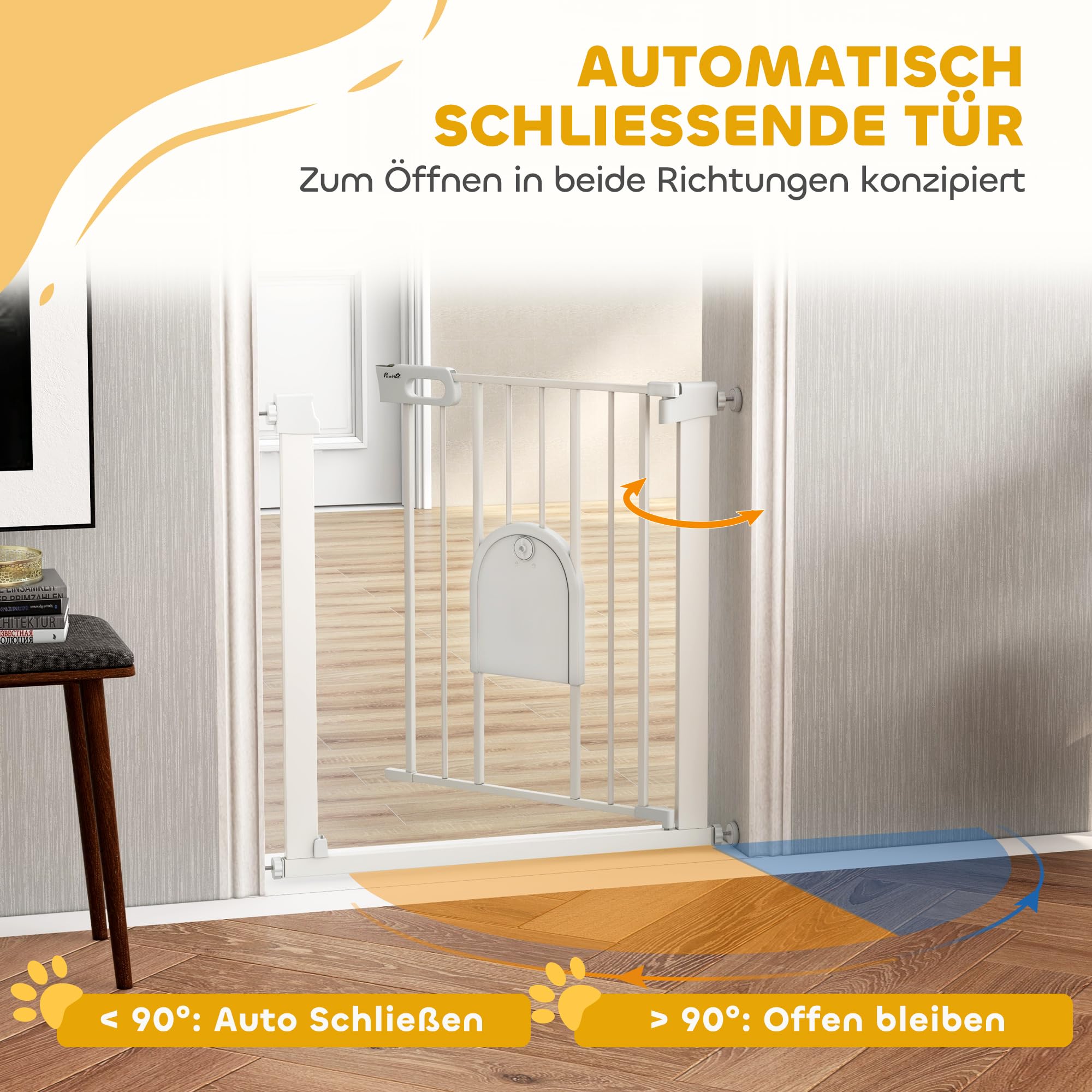 PawHut Barrera de seguridad para mascotas, 75-82 x 76 cm, color blanco | Barrera de seguridad para perros, de acero