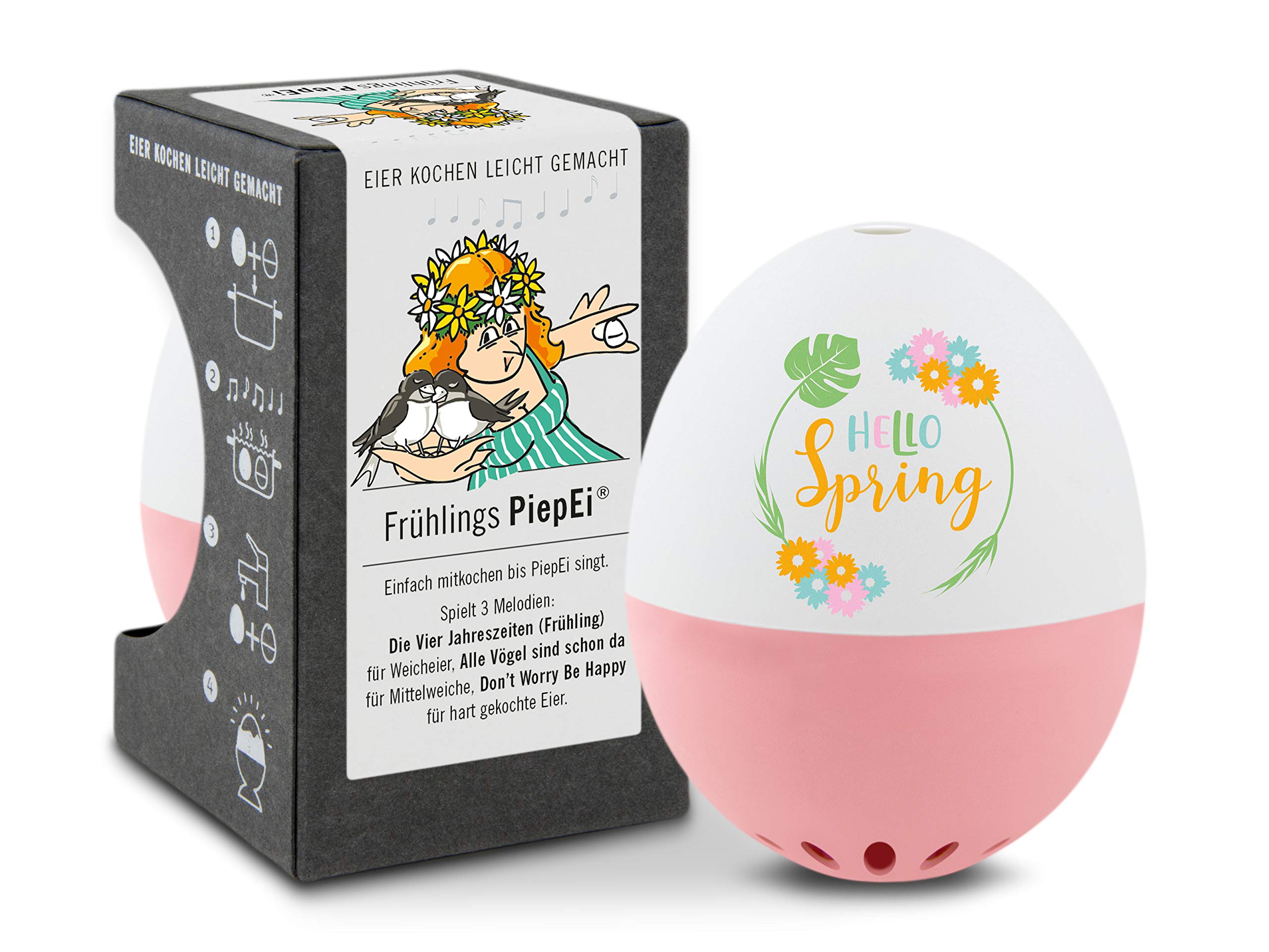 Brainstream PiepEi Primavera (Frühling) in rosa | Timer per uova | Tre melodie per diversi gradi di cottura | Qualità Made in Germany facile da usare e garantita